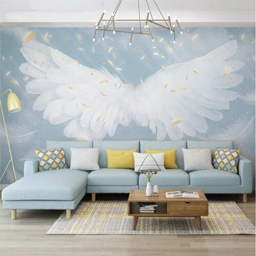 Beibehang Custom Angel wings Mural Wallpaper For Kids room decor Boys Girls Bedroom gray wall stickers Photo 3D Wall Painting