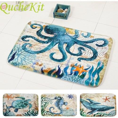 Marine Life Non Slip Door Mat Vintage Sea Turtle Octopuses Pattern Indoor Super Absorbent Doormat Kitchen Rug Floor Mat