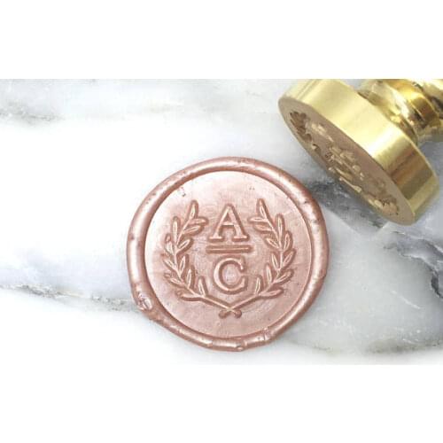 Olive Wreath Double Initials Wax Seal Stamp Wedding Invitation Seal Gift Idea