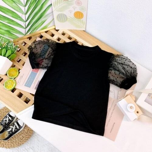 2-8Y Summer Kids Girls T Shirts Chiffon Point Princess Sleeve Children Girl Elegant Shirts Baby outfit Fashion Party Clothes