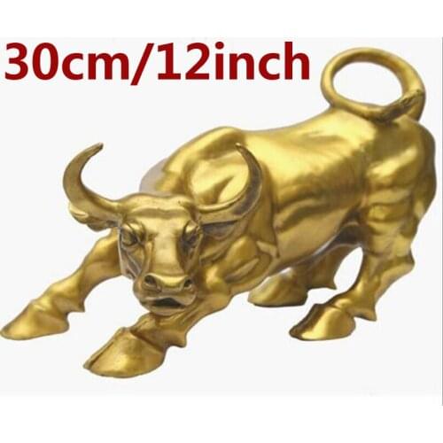 Excellent Big Wall Street Old Bronze Fierce Bull OX Statue 31cm/12inch