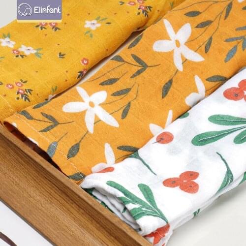 Elinfant 3pcs set newborn baby bath towel baby warp bamboo cotton soft print color muslin swaddle blanket