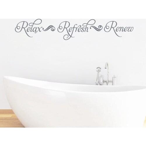 Relax Refresh Renew Bathroom Wall Art Decal Decor , Bathroom Sign Viny Wall Sticker Decals For Spa Mural Art Wall Decoration