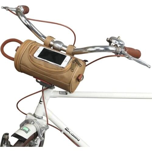 Tourbon Bike Canvas Handlebar Bag Bicycle Cycling Case Max Size 16*9cm Phone Pouch Waterproof Bike Accessories Retro