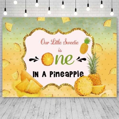 Tropical Fruit Birthday Backdrop Little Sweetie Gold Pineapple Background Hawaii Birthday Party Photography Backdrops Vinyl