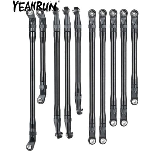 YEAHRUN 10pcs/set Black CNC Alloy Rod Link Linkage Set for Axial SCX10 II 90046 1/10 RC Crawler
