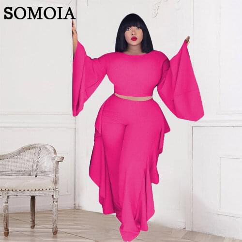 Plus Size Women Clothing Elegant Two Piece Set with Wood Ears Loose Crop Tops and Pants Sets Casual Streetwear Wholesale Items