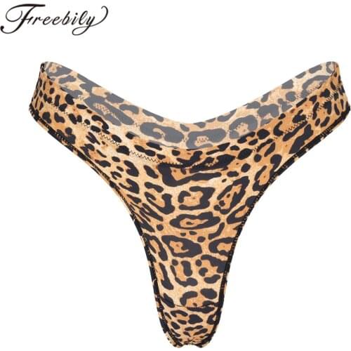 Womens Briefs Leopard Printed Sexy Panties Low Waist Swimwear Elastic Waistband G-String Thong Underwear for Women Swimsuits