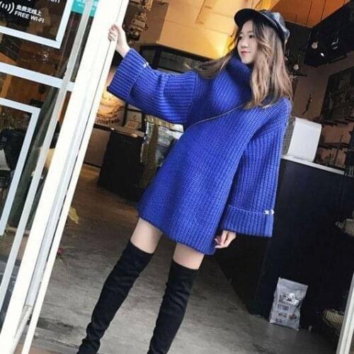 Women 2021 Autumn Winter New Fashion Loose Sweater Tops Female Turtleneck Pullovers Ladies Long Thick Warm Knitted Tops Y367