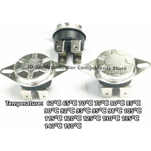 1PCS KSD302X KSD306 16A 20A 75 85°C 90 93 95Degree 105 thermal protection temperature control switch temperature limiter 4 feet