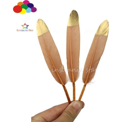 Dyed Red Coffee and Gold Head 100% Natural Goose Feather 10-100pcs 6-8inch/15-20cm Diy Carnival Costume Mask Headdress Crafts