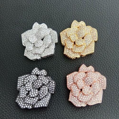 2pcs 33x35mm golden plated Cz micro Flower connector accessories