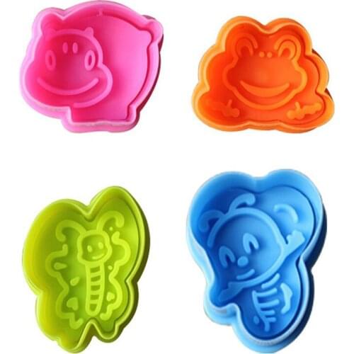 4 pcs/set Insect Frog Bees Fondant Decorating Plunger Cookie Cake Cutter Plastic Baking Mold DIY Embossing Tool