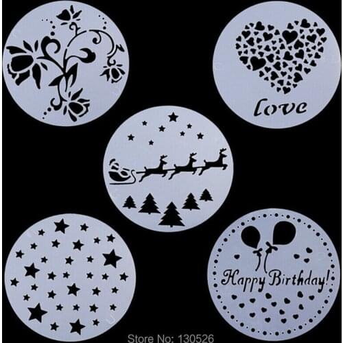 5Pcs/Set New Xmas Plastic Cake Stencils Christmas Day Coffee Mold Pastry Tools Stencil Kitchen Accessories spray tea Tools