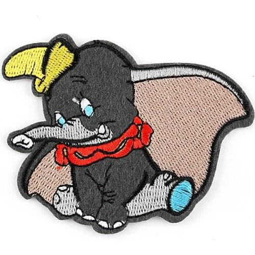 50pcs/lot Embroidery Patches Clothing Decoration Accessories Cute Animals Grey Flying Elephant Diy Iron Heat Transfer Applique