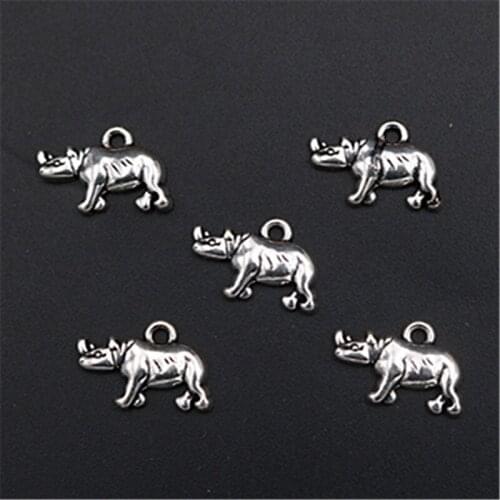 6pcs Silver Plated Metal White Rhinoceros Charm Alloy Pendant Vintage Bracelet Necklace DIY Handmade Jewelry Findings