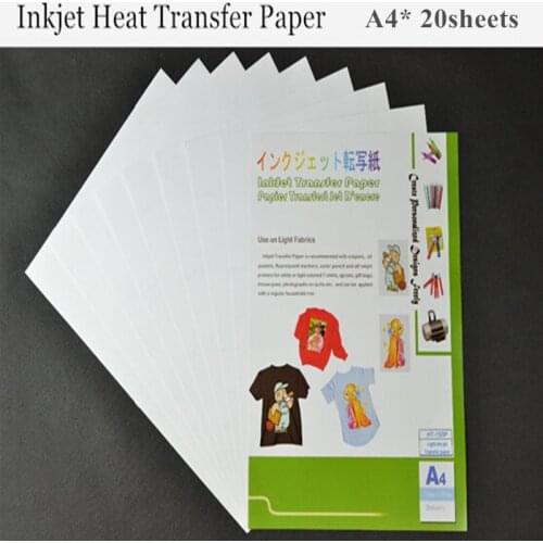 A4*20pcs) Light Color Inkjet Heat Transfer Printing Paper Fabric Transfer Paper for Cotton Thermal Transfer Paper Papel HT-150P