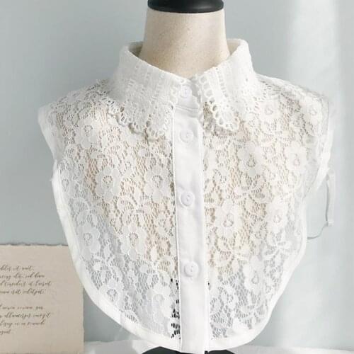 Front Tie White Fake Collar Stand Beads Detachable Collar Fake Women Vintage Crystal Lace Ladies False Blouse Collar Half Shirt