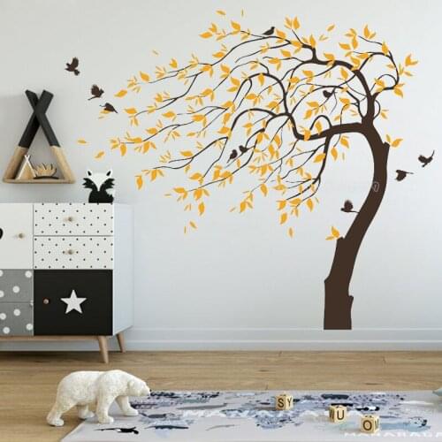 Large Blowing Tree Birds Removable Vinyl Wall Stickers Wall Decals Baby Kids Art Decor DIY Self-adhesive Wallpaper Mural LL2707