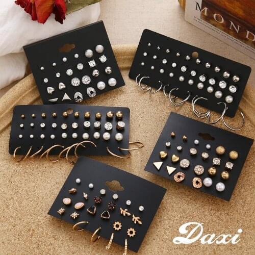 DAXI Boho Pearl Stud Earrings For Women Gold Hoop Geometric Earring Hoops Earings Fashion Jewelry 2020 Earrings Set