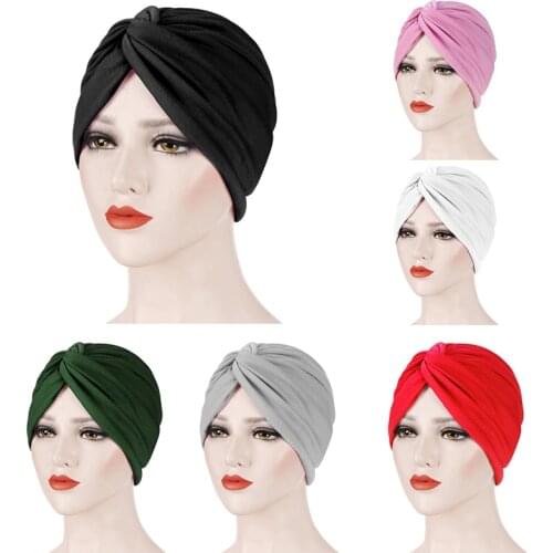 Indian Turban Muslim Women Chemo Cap Knot Cross Hair Loss Cover Beanie Bonnet Cancer Hat Stretch Jersey Headwear Hat caps Islam