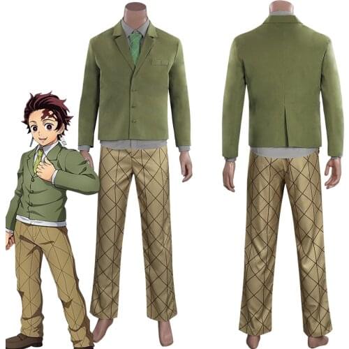 Demon Slayer Kimetsu no Yaiba Cosplay Hinokami Kepputan Kamado Tanjirou School Uniform Outfits Halloween Carnival Suit