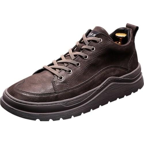 2021 Hot Selling Men Shoes Sneakers Genuine Leather Round Lace Up Black Yellow Brown Trending Leisure Luxury Sneakers
