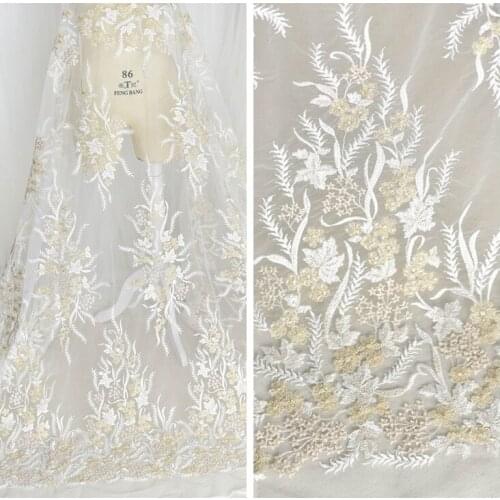 LASUI 3 yards=1lot Temperament champagne embroidery mesh lace fabric wedding dress veil handmade diy decoration materials X0457
