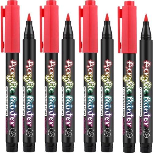 Acrylic Paint Brush Marker Pens for Fabric Canvas Waterproof Permanent Paint Art Marker Pen for Rock Painting DIY Craft Projects