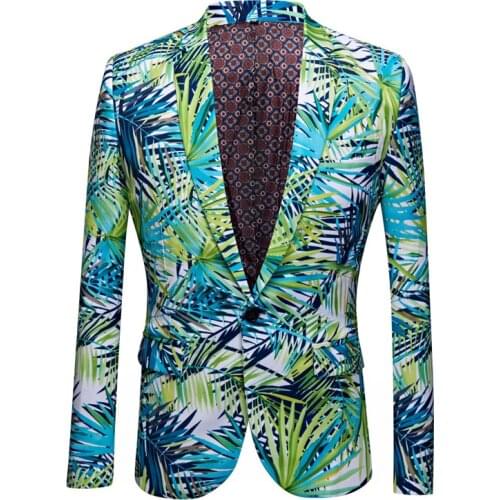 Mens printed suit jacket Set Mens Printing Casual Suit Hair Korean Embroidered Small Suits Mens Slim Handsome Hawaiian Style