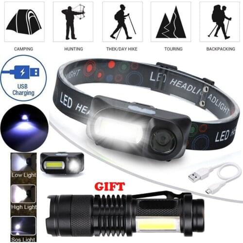 Headlights Circle Graphic Light With Mini Retractable Flashlight Xpe Cob Led 6-mode Rechargeable Headlight Flashlight Set