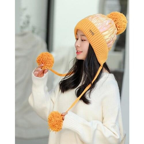 New Brand Down Beanie Hat for Women Winter Skullies Warm Wool Pompom Cap Gorros Female Cap