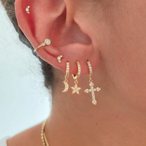 New Fashion Cubic Zircon 1piece Star and Moon Earring Good Quality Hoop Earrings for Women Girls Jewelry Boucle Oreille Femme