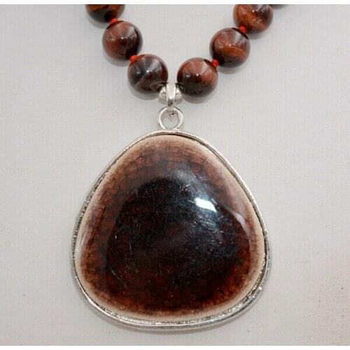 New Nature 8mm Red Tiger Eye + pendant gemstone Beads necklace 18" AA