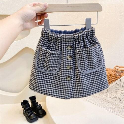 Autumn Winter Baby Girls Plaid Skirts Fashion Elastic Waist Toddler Girls Woolen Skirt 2-7 Years Childrens Pocket A-line Skirt