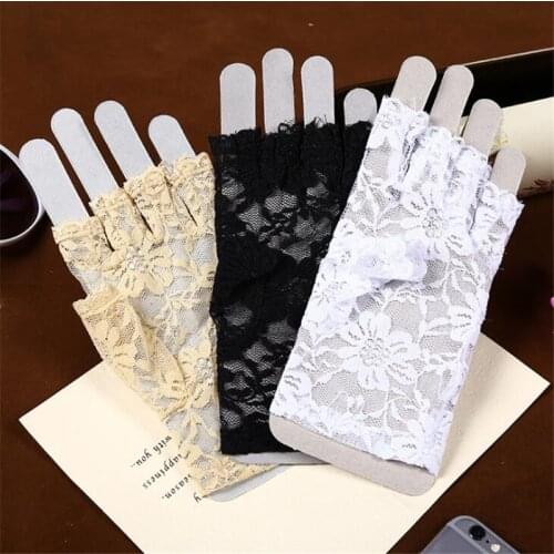 3 Colors Sexy Woman Lady Lace Gloves Mittens For Bride Women Fingerless Gloves Party Black White Beige