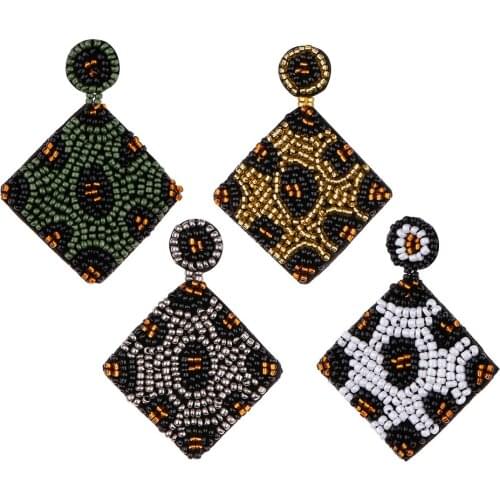 Weaved Seed Beads Leopard Dangle Drop Earrings Seedbeads Woven Square Dangle Drop Earrings Famous Brand Women Jewelry