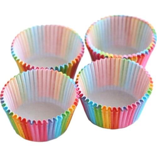 Rainbow 500Pcs Cup Cake Tray Oil Paper Suit For Baking Decorating Tools Gift