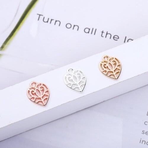 Rose Gold Silver Hollow Flower Heart Charms Love Pendant DIY Accessories For Handmade Earrings Bracelets Necklace