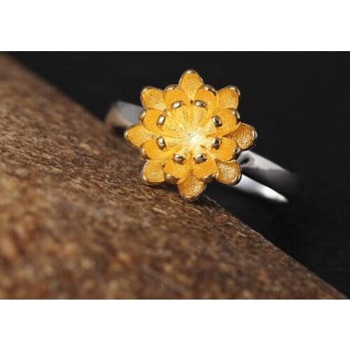 States 925 Sterling Silver Small Chrysanthemum Open Ring Female Temperament Character Daisy Ring Factory Direct Sale