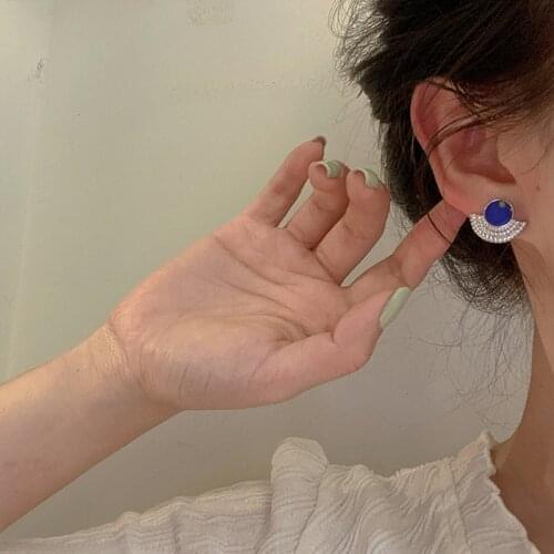 SRCOI Retro Simple Small Fan Earrings Studs With Stone Fashion Geometric Alloy Sector Party Jewelry Brincos Jewelry Wholesale