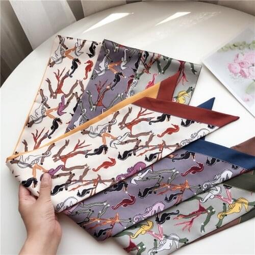 13X150CM Japanese Scarf Spring Satin Silk Long Scarves For Women Animal Printing Scarf Female Hair Ribbon Belt Infinity Scarf