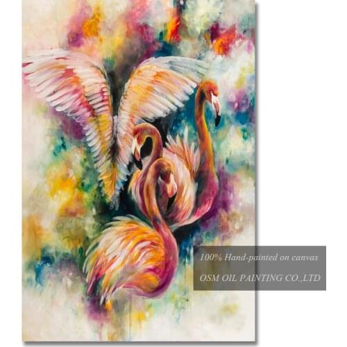 Top Artist Hand-pained High Quality Modern Abstract Flamingo Oil Painting on Canvas Colorful Flamingo Decorative Oil Painting