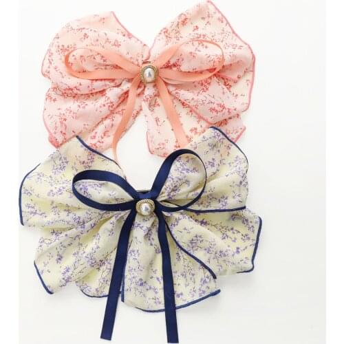 2021 Korean Floral Bows Hairpin Fashion Chifffon Girls Hair Clip Big Bowsknot Cute Hairpins For Women Hair Accessories