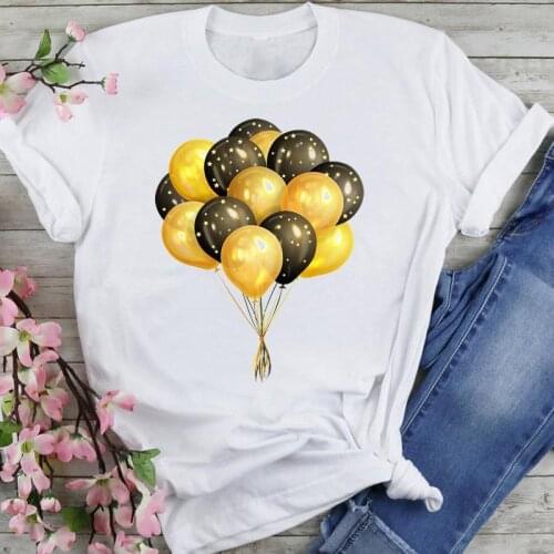 Women Graphic 90s Balloon Happy Beach Holiday Style Cartoon Summer Fashion Print Female Clothes Tops Tees Tshirt T-Shirt