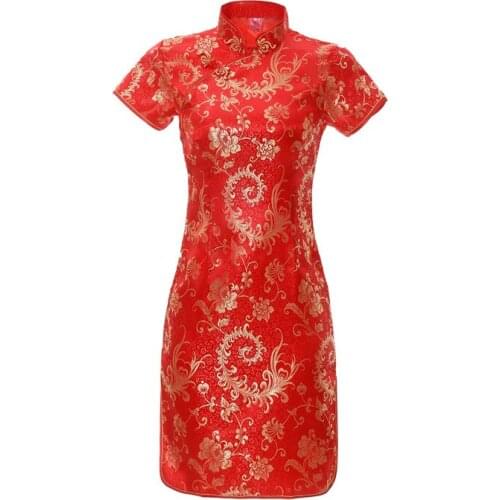 Red Plus Size 6XL For Women Stage Show Dress Chinese Lady Sexy Short Sleeve Cheongsam Short Qipao Traditioanl Casual Dress