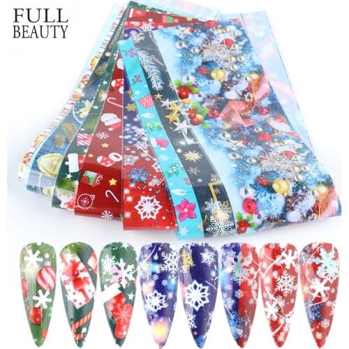 10pcs Winter Christmas Nail Foils Colorful Snowflake New Year Transfer Sticker Adhesive DIY Slider Wraps Manicure Decor CHSW7115