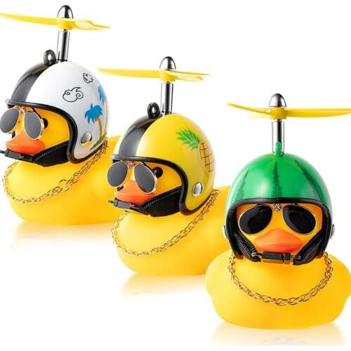 3Pcs Hawaiian Rubber Duck Toys Summer Car Ornaments 3 Summer Styles Cute Wind Break Duck Toys Propeller Helmet Sunglasses Decor