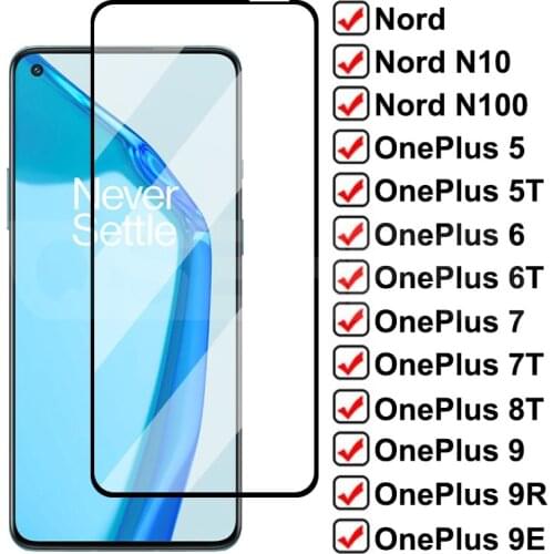 9D Tempered Glass For OnePlus 9 9R 9E 8T 7 7T 6 6T 5 5T Full Cover Screen Protector Film Nord N10 N100 Safety Protective Glass