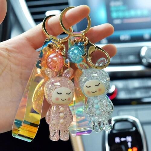 Acrylic ice cracking rabbit key chain Korean stereo rabbit key pendant student schoolbag key chain